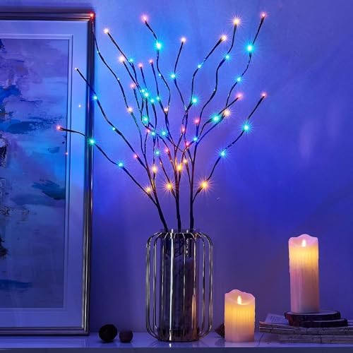 Vanthylit Pre-lit 3PK Christmas Twig Branches Pathway Lights with 30'' 60 LED Multi Color Bulbs Waterproof Plug in Brown Willow Branch Lights for Outdoor and Indoor Decor - Image 2
