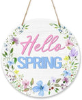 Hello Spring Door Sign, Flowers Welcome Wood Hanging Decor, Floral Farmhouse Porch Front Door Outside Decorations -013 by Unknown
