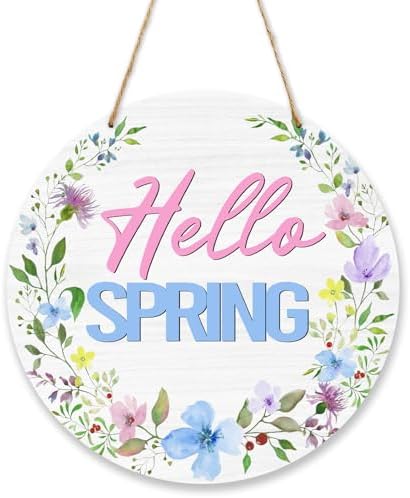 Hello Spring Door Sign, Flowers Welcome Wood Hanging Decor, Floral Farmhouse Porch Front Door Outside Decorations -013 by Unknown