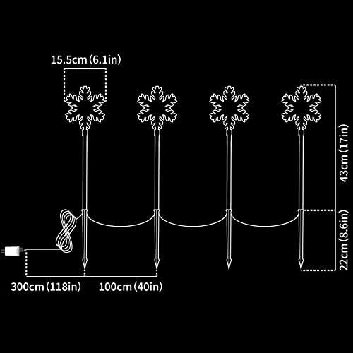 XMASLAMD 17" 568LED Christmas Snowflake Pathway Lights Outdoor,4 Pack Christmas Garden Decoration Light with Flowing Display Effect,Waterproof Lights for Yard Lawn,Walkways（White and Blue） - Image 3