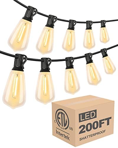 Lightdot LED Outdoor String Lights 200FT Patio Lights with 96 Shatterproof ST38 Vintage Edison Bulbs, Outside Hanging Light Waterproof for Porch, Deck, Garden, Backyard, Balcony, Dimmable by LightdotLighting