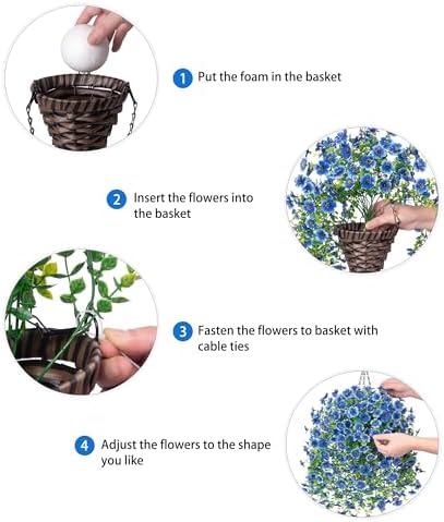 HyeFlora Artificial Hanging Flowers Basket for Outdoor, Fake Flowers Faux Plants Look Real for Yard Gardens Porch Patio Home (Blue) - Image 5