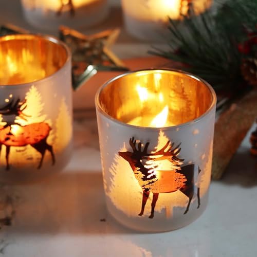 SHMILMH Christmas Votive Candle Holders Set of 4, Gold and Silver Glass Tealight Candle Holders for Xmas Table Centerpiece Decorations, Christmas Candle Jar for Candle Making - Image 2