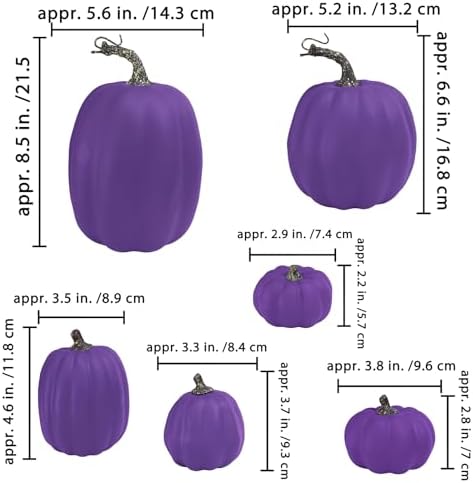 Winlyn 10 Pcs Assorted Size Purple Artificial Pumpkins Decorative Foam Pumpkins Faux Halloween Pumpkin Decor for Fall Harvest Autumn Wedding Thanksgiving Halloween Party Mantel Shelf Table Centerpiece - Image 2