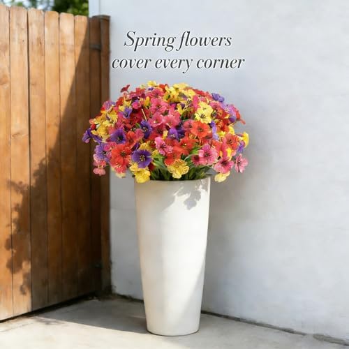 16 Bundles Summer Artificial Flowers Bundies Bulk UV Fake Flowers for Garden Pots Yard Outdoor Porch Home Decor, Colorful Faux Wildflowers Plastic Plant for Outside - Image 5