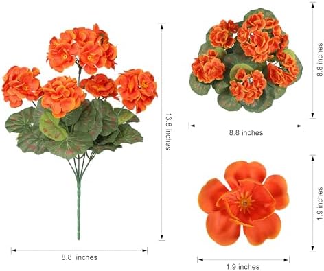 Fake Geraniums Artificial Flowers for Outdoors Fall Autumn Decoration, 6 Bundles Silk Geraniums UV Resistant Look Real Orange Faux Flowers Plants for Front Door Garden Planter Patio Balcony Yard Home - Image 6