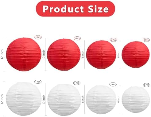 BEISHIDA Red White Paper Lanterns 12Pcs 6/8/10/12 Inch Round Chinese Lamp - Image 2