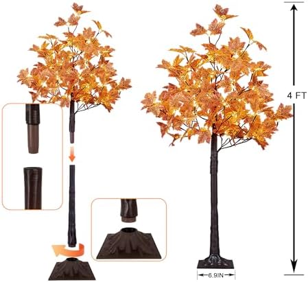 LIGHTSHARE 2PCS 4FT 144LED(72LED Each) Artificial Lighted Maple Tree Warm White Halloween Fall Decorations Indoor Outdoor, Orange - Image 6