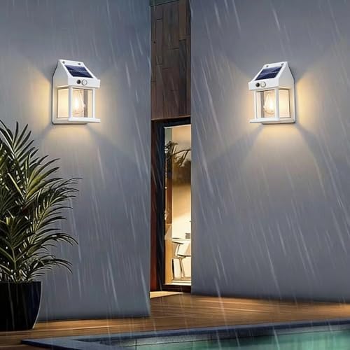 6 Pack Solar Wall Lights Outdoor with Motion Sensor, Vintage Solar Wall Lanterns, Dusk to Dawn IP65 Waterproof Solar Lights for Porch Patio Garage Fence Yard Garden (6, White) - Image 5