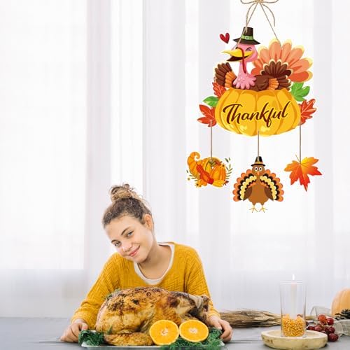 Thanksgiving Turkey Door Hanging for Front Porch, Autumn Farmhouse Hanging Sign for Fall, Harvest & Holiday Decorations - Made of Thick Cardstock - Image 4