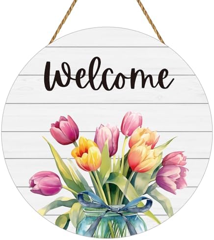 Spring Decorations for Home Spring Door Decor Mason Jar Tulip Wall Decor by YUNKKIN