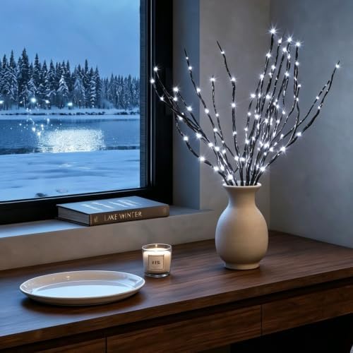 AMARS 3pcs Lighted Artificial LED Branch Lights with Timer Battery Operated Christmas Fairy Spirit Decorative Twig Tree Decorations for Vase Home Living Room (29inch, Auto 6H ON/18H Off, White) - Image 3