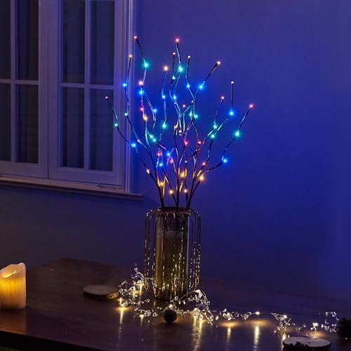 Vanthylit Pre-lit 3PK Christmas Twig Branches Pathway Lights with 30'' 60 LED Multi Color Bulbs Waterproof Plug in Brown Willow Branch Lights for Outdoor and Indoor Decor - Image 6