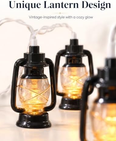 Kerosene Lantern String Lights, 8.5FT Vintage Camping Lights with 10 Black LED Oil Lamps, Waterproof Connectable Plug in Lantern Light for RV Awning, Patio, Tent, Bedroom and Holiday Decor, Warm White - Image 2