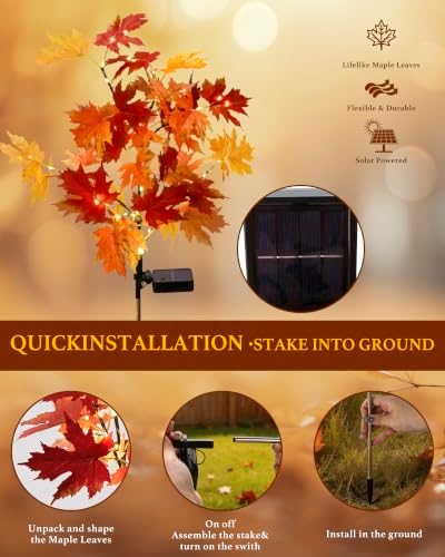 2 Pack Fall Solar Lights Outdoor Decorative, Maple Tree Solar Fall Decor - Image 3