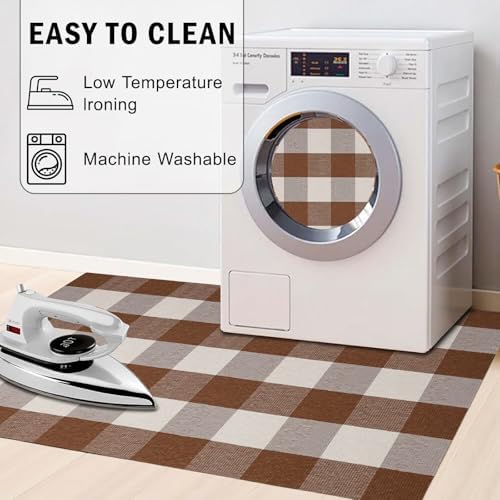 Fall Decor Buffalo Plaid Outdoor Rug 3x5 Ft Coffee and White Checkered Area Rug Washable Fall Doormats Indoor Outdoor Rugs for Porch Layered Front Door Mats, Entryway, Kitchen, Farmhouse - Image 7