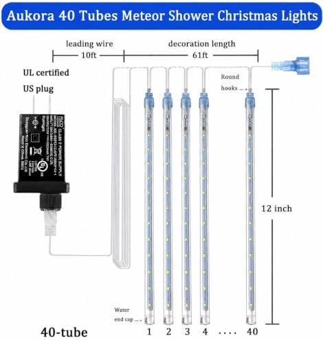 Aukora Christmas Lights Outdoor,UL Certified White Meteor Shower Lights - Image 3