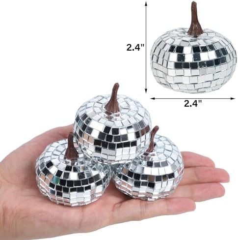winemana 12 Pack Silver Disco Ball Pumpkin, Sparkle Glitter Fall Decor - Image 3