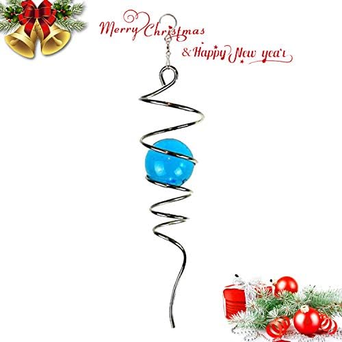 FONMY Gazing Ball Spiral Tail -Decorative Wind Spinner 11" inch Tail and 2" inch Glass Orb. Indoor Outdoor Garden Decoration Silver Blue -13 inch Height - Image 2