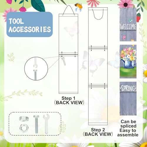 47" Spring Porch Sign Wooden Flower Butterfly Sign for Front Porch Spring Vertical Welcome Wood Signs for Front Standing Vertical Rustic Patio Door Decor for Farmhouse Door Home Entryway - Image 4