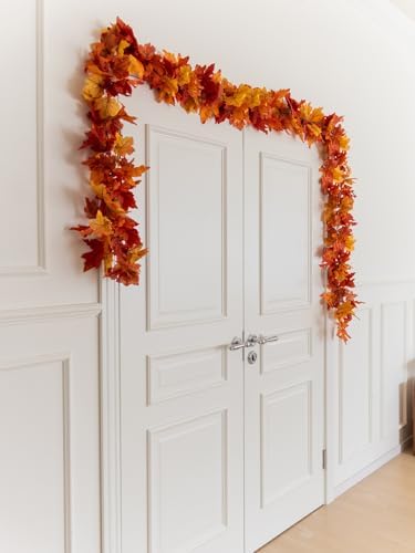 6PCS Yellow-Red Fall Maple Leaves Garland, 5.6Ft Artificial Maple Leaf Autumn Garland Hanging Fall Vines Table Decorations Front Door Fall Decor Thanksgiving Decorations Decor Outside Indoor Decor - Image 6