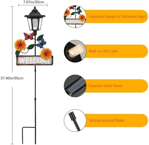 Lewondr 2 Pack Solar Garden Lights Butterfly with Welcome Sign - Image 5