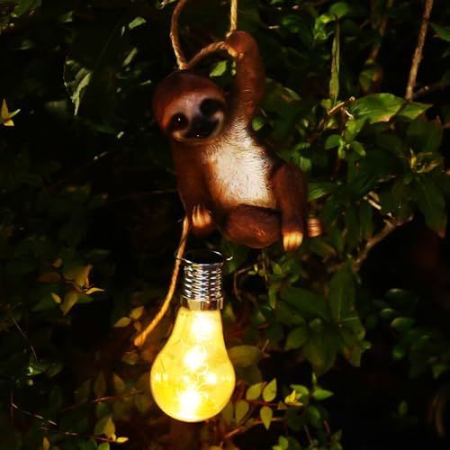 Resin Sloth Garden Statue Solar Fence Lights Outdoor Hanging Decor Porch - Image 4