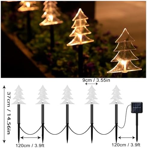 Christmas Solar Pathway Lights Outdoor, Waterproof Christmas Tree Garden Lights with 2-Lighting Modes, Set-of-5 Walkway Solar LED Lights for Yard Lawn Patio Landscape Wedding Decorations(Warm White) - Image 5