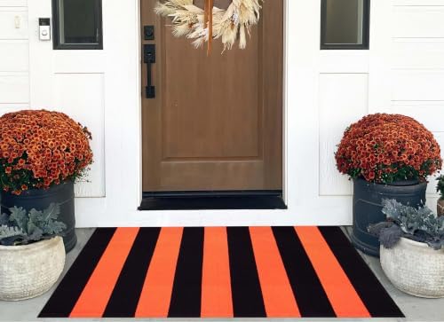 Striped Layered Doormat 27.5"x43",Orange Black Farmhouse Front Porch Rug - Image 6