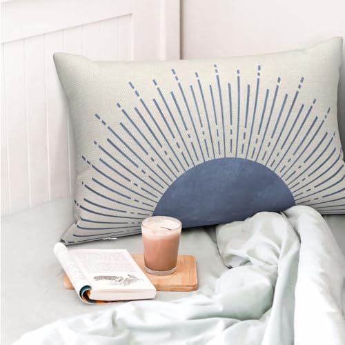 Summer Blue Pillow Covers 12x20 Set of 2 Stripes Sunshine Decorations Outdoor Throw Pillows Boho Sunset Sun Decorative Pillow Cases Linen Farmhouse Lumbar Cushion Cover for Couch Sofa Decor - Image 2