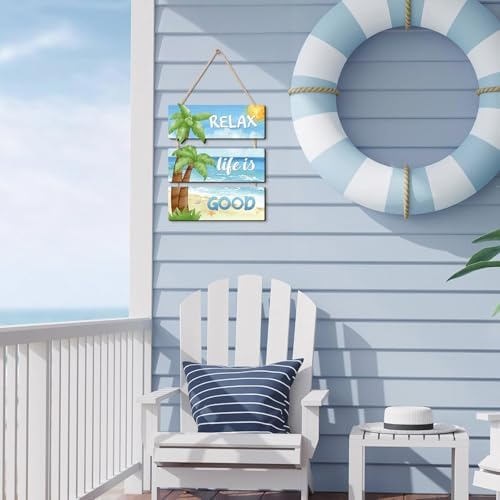IARTTOP Relax Life Is Good Palm Tree Coastal Wooden Hanging Sign - Image 5