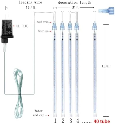 Large Meteor Shower Lights for Christmas Decorations Outdoor, 40-Tube White - Image 3