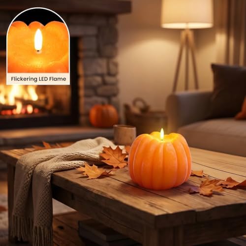 Fall Decor, Fall Decorations for Home Large Flameless Pumpkin Candle Orange - Image 2