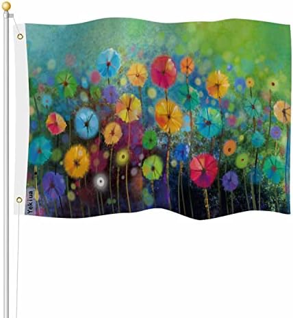 Yekiua Flowers Flag 3X5 Outdoor Abstract Watercolor Spring Seasonal Nature Floral Rainbow Double Sided Flags All Weather Long Lasting With 2 Brass Grommets Yellow Red Green by Yekiua
