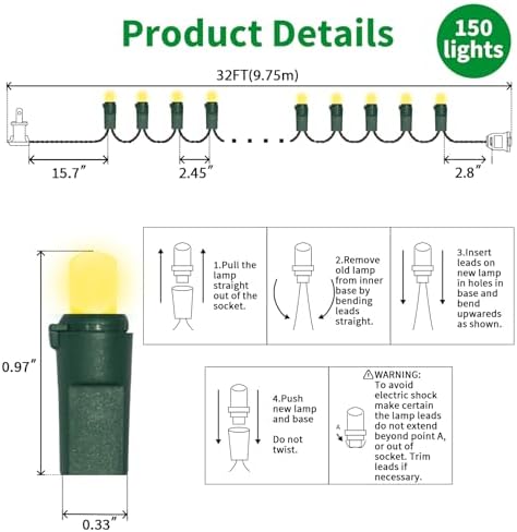 LAMPHOME Warm White Christmas Lights Outdoor,150 LED Fairy Lights Connectable Waterproof String Light UL Certified Xmas Mini Light Green Wire for Indoor Christmas Tree Holiday Party Outside Decor - Image 7