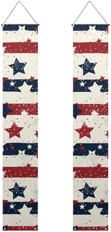 doginthehole 4th of July Door Banner Patriotic Bald Eagle Porch Sign Memorial Day American Flag Stars Stripe Front Door Decorative Hanging Welcome Banner 2pcs USA Decoration Home Outdoor Yard Decor - Image 2
