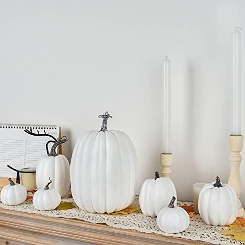 Lvydec 7pc Assorted Size White Pumpkins Craft Pumpkins for Halloween Thanksgiving Autumn Festive Party Supplies - Image 2
