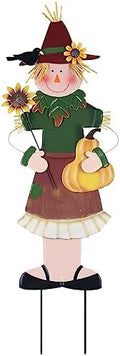 YEAHOME Outdoor Fall Decor, Metal Girl Scarecrow Garden Stakes with Sunflowers & Pumpkin for Fall Decorations, Scarecrow Yard Signs for Outside Garden Lawn Porch Thanksgiving Decorations Outdoor by YEAHOME