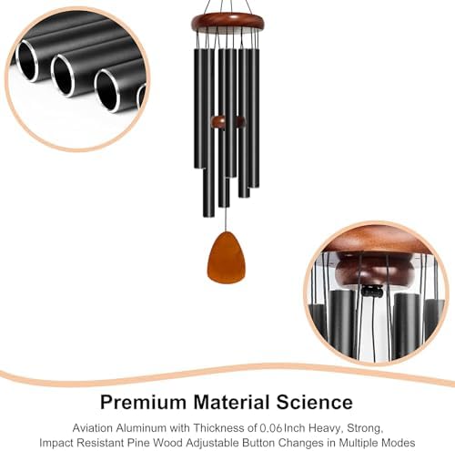 Bursvik 29" Aluminum Wind Chimes for Outside (Black), Patio Zen Decor Gift - Image 4