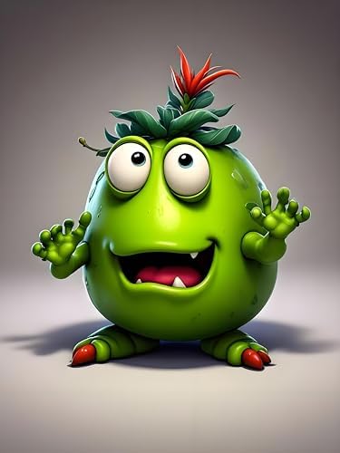 GoGnome Cute Green Monster Resin Figurine Indoor Outdoor Garden Statue Whimsical Funny Desk Decor - Little Alien Creature with Red Flower/Sprout, Unique (Green) by GoGnome