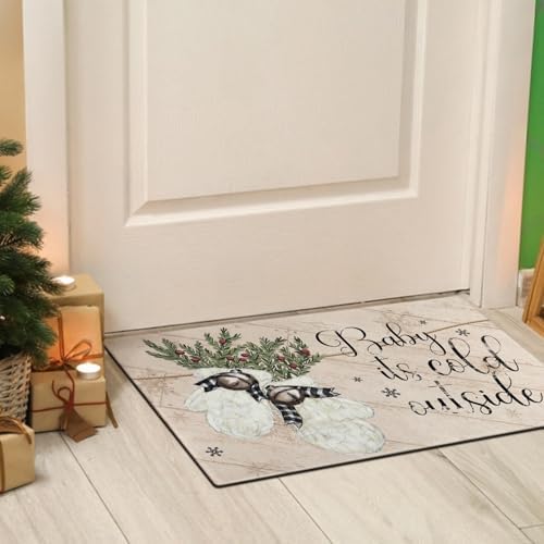 Winter Door Mat Outdoorfor for Front Door,Knitted Gloves Baby Its Cold Outside Welcome Doormat,Christmas Xmas Holiday Floor Rug for Porch Entrance Farmhouse Decor 30" x 17" - Image 6