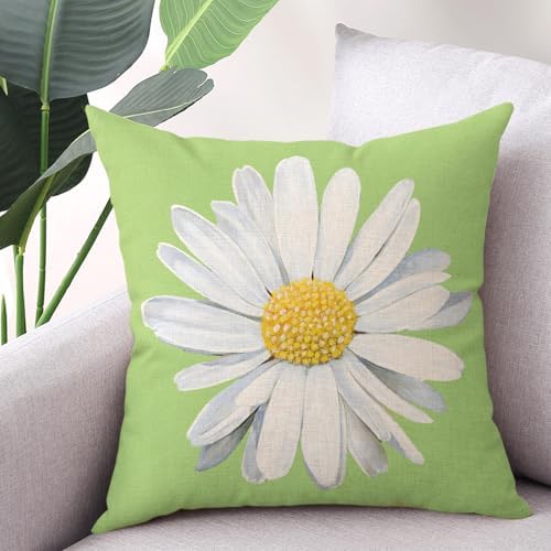 Spring Summer Outdoor Waterproof Pillow Covers 18 x 18 Inch Set of 2 Green Daisy Flower Decorative Cushion Cases for Sofa Couch Garden Patio - Image 3