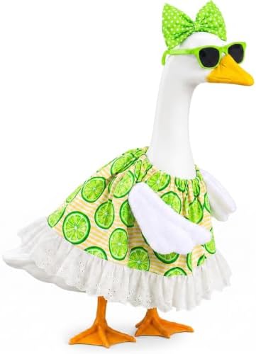 Abbylike Summer Lime Porch Goose Outfit Lemons Clothes Costume for 23'' Goose Dress with Green Bow Frame Glasses for Summer Garden Porch Statue Yard Pathway Decorations by Abbylike