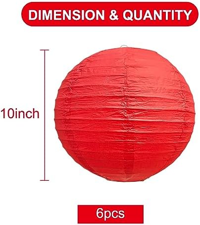 BEISHIDA 10 Inch Red Paper Lanterns 6 Packs Hanging Round Chinese Lantern - Image 2