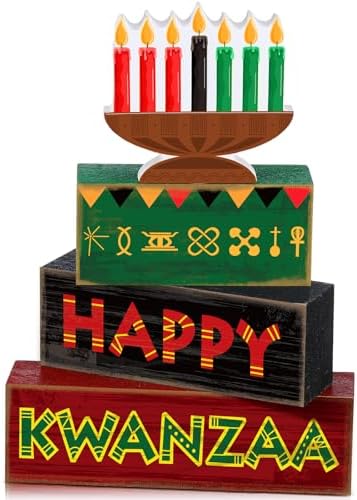Yuntau 4 Pcs Kwanzaa Table Decorations Wood Block Sign Tiered Tray Decor by Yuntau