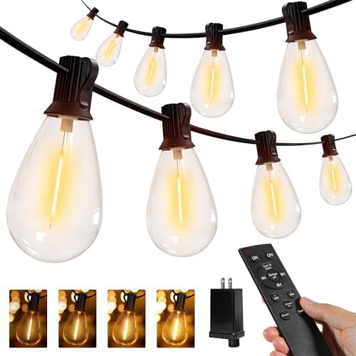 Ollny S11 100FT Outdoor String Lights with Remote, Plug in Waterproof Connectable 3 Modes Dimmable Timers Patio Lights with 48+2 LED Spare Bulbs, Dusk to Dawn Outdoor Light for Outside Bistro Yard by Ollny