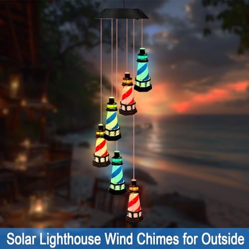 Solar Lighthouse Wind Chimes,Color Changing LED Dangler Mobiles for Outside - Image 5