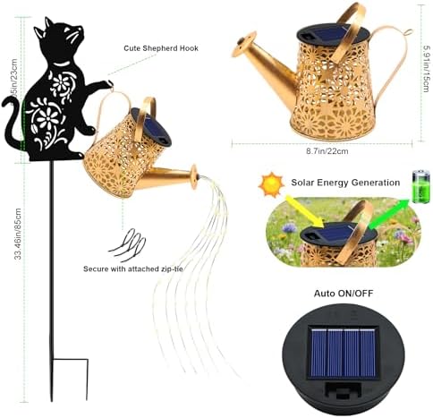 Solar Lights Outdoor, 2 Pack Black Cat Solar Watering Can Lights, Birthday Gifts for Women Mom Cat Lover Mother's Day Christmas, Waterproof Hanging Lantern Garden Decor Outside Patio Yard Pathway - Image 2