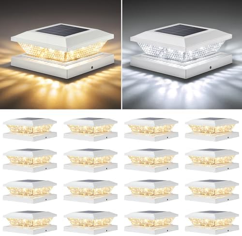 Mlambert 4x4 Solar Post Cap Lights Outdoor 16 Pack, Waterproof Solar Fence Light for Wooden/Vinyl Post, 2 Color Outside Deck Patio Porch Decor, White by Mlambert