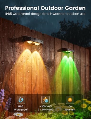 Solar Fence Lights Outdoor, 4 Pack Color Changing Fence Lights Solar Powered with 9 RGB Colors & 11 Lighting Modes, IP65 Waterproof Dusk to Dawn Fence Lights for Patio, Deck, Wall, Backyard - Image 3